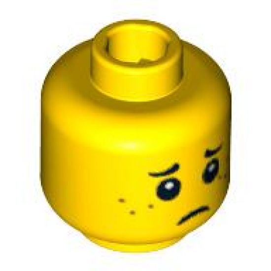 Minifigure, Head Dual Sided Black Eyebrows, Dark Orange Freckles, Smile / Worried Pattern - Blocked Open Stud