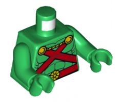Torso Muscles Outline with Red Straps and Belt, Yellow Clasps and Cord Pattern / Green Arms / Green Hands