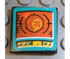 Tile 2 x 2 with Orange Screen on Turquoise Background Pattern (Sticker) - Set 8257