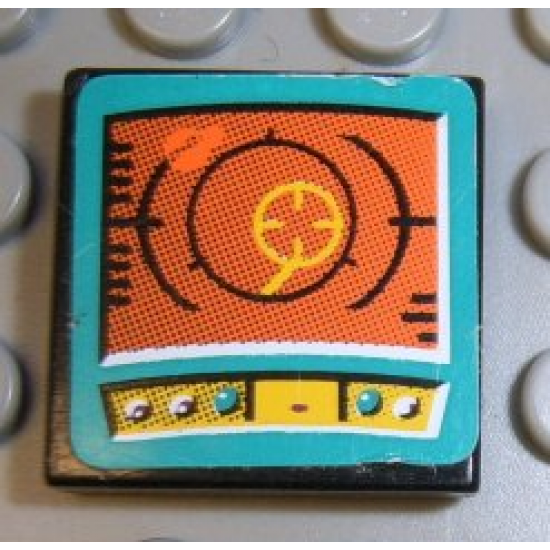 Tile 2 x 2 with Orange Screen on Turquoise Background Pattern (Sticker) - Set 8257