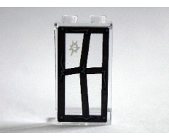 Panel 1 x 2 x 3 with Side Supports - Hollow Studs with Window Frame Bent with Hole in Top Left Pane Pattern on Inside (Sticker 9) - Set 75904