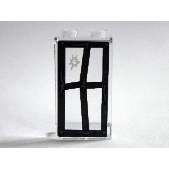 Panel 1 x 2 x 3 with Side Supports - Hollow Studs with Window Frame Bent with Hole in Top Left Pane Pattern on Inside (Sticker 9) - Set 75904