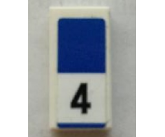 Tile 1 x 2 with Black Number 4 and Blue Rectangle Pattern (Sticker) - Set 75873