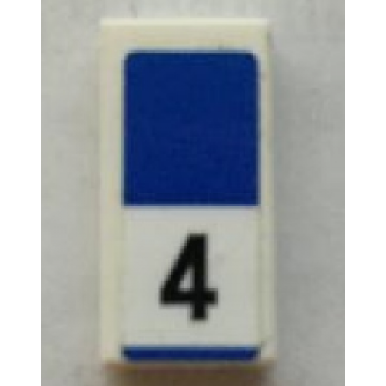 Tile 1 x 2 with Black Number 4 and Blue Rectangle Pattern (Sticker) - Set 75873