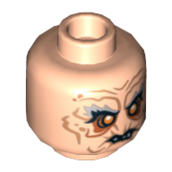 Minifigure, Head LotR Gray Eyebrows, Orange Eyes, Dark Orange Facial Lines, Broken Teeth Pattern - Hollow Stud