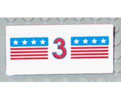 Vehicle Spoiler / Plow Blade 6 x 3 with Hinge with Red and Blue Stripes with Red Number 3 and White Stars Pattern (Sticker) - Set 1821