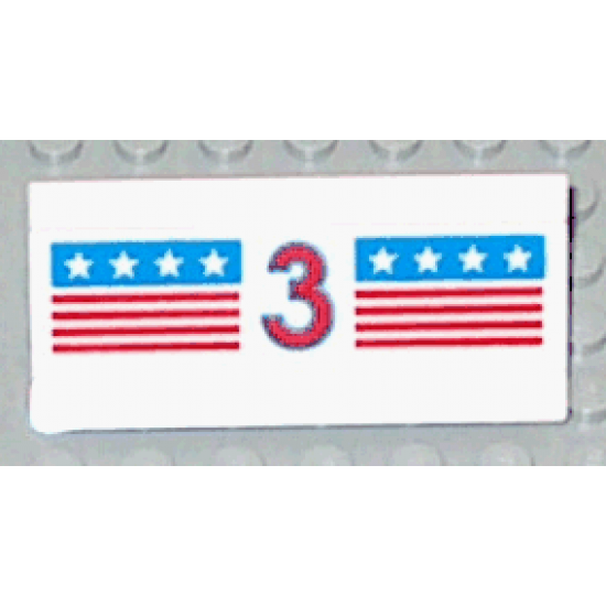Vehicle Spoiler / Plow Blade 6 x 3 with Hinge with Red and Blue Stripes with Red Number 3 and White Stars Pattern (Sticker) - Set 1821