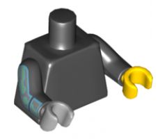 Torso Plain / Black Arm Left / Black Arm Right with Silver Mechanical Pattern / Yellow Hand Left / Light Bluish Gray Hand Right