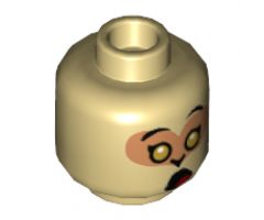 Minifigure, Head Dual Sided Medium Nougat Eye Mask, Gold Eyes, Neutral with Fang / Open Mouth Surprised Pattern - Hollow Stud