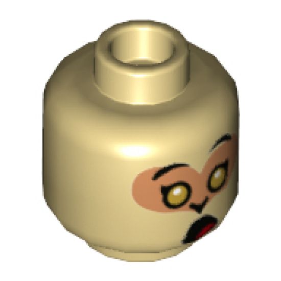 Minifigure, Head Dual Sided Medium Nougat Eye Mask, Gold Eyes, Neutral with Fang / Open Mouth Surprised Pattern - Hollow Stud
