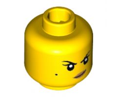 Minifigure, Head Female Black Eyebrows, Beauty Mark, Dark Tan Lips and Crooked Smirk Pattern (Nya) - Hollow Stud