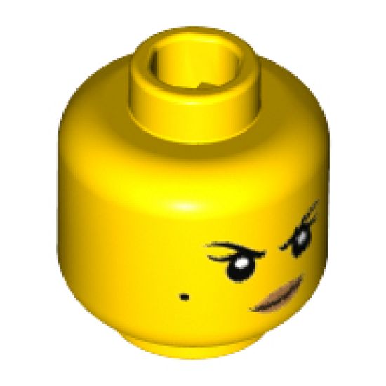 Minifigure, Head Female Black Eyebrows, Beauty Mark, Dark Tan Lips and Crooked Smirk Pattern (Nya) - Hollow Stud