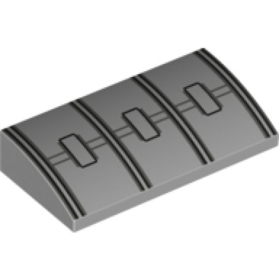 Slope, Curved 2 x 4 x 2/3 with Bottom Tubes with Black Lines and 3 Hatches Pattern