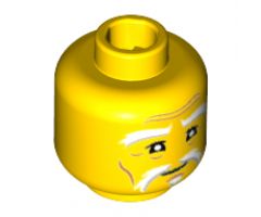 Minifigure, Head White and Gray Eyebrows and Goatee, Black Eyelashes, Medium Nougat Wrinkles, Concerned Pattern (Sensei Wu) - Hollow Stud