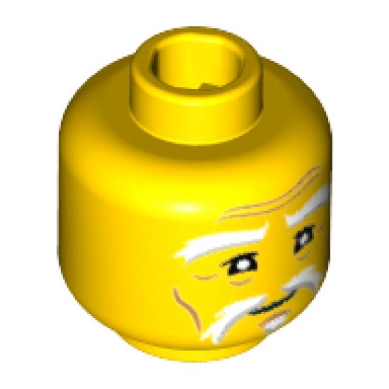 Minifigure, Head White and Gray Eyebrows and Goatee, Black Eyelashes, Medium Nougat Wrinkles, Concerned Pattern (Sensei Wu) - Hollow Stud