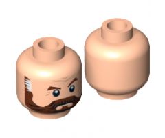 Minifigure, Head Beard Full Brown with Graying Temples and Wrinkles Pattern (Latham Cole) - Hollow Stud