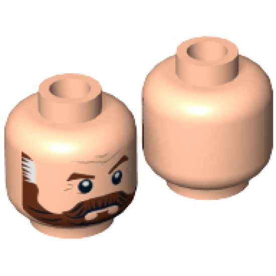 Minifigure, Head Beard Full Brown with Graying Temples and Wrinkles Pattern (Latham Cole) - Hollow Stud