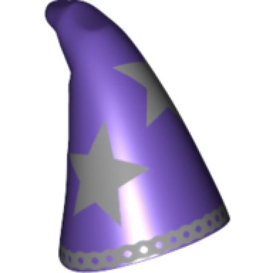 Minifigure, Headgear Hat, Cone Drooping, Wizard with Large Silver Stars and Rim Pattern