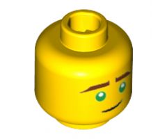 Minifigure, Head Reddish Brown Eyebrows, Green Eyes, Crooked Smile Pattern (Lloyd) - Hollow Stud