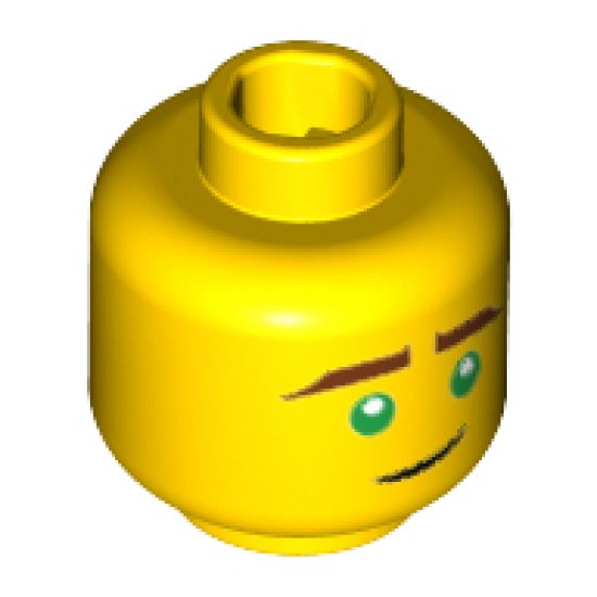 Minifigure, Head Reddish Brown Eyebrows, Green Eyes, Crooked Smile Pattern (Lloyd) - Hollow Stud