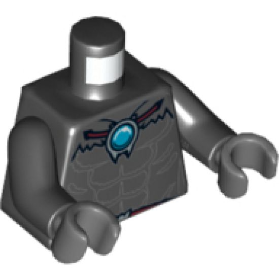 Torso Bare Chest with Muscles, Dark Bluish Gray Fur and Dark Azure Round Jewel (Chi) Pattern / Black Arms / Dark Bluish Gray Hands