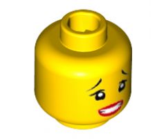 Minifigure, Head Female Black Thin Raised Eyebrows, Red Lips, and Open Mouth Clenched Teeth Pattern - Hollow Stud