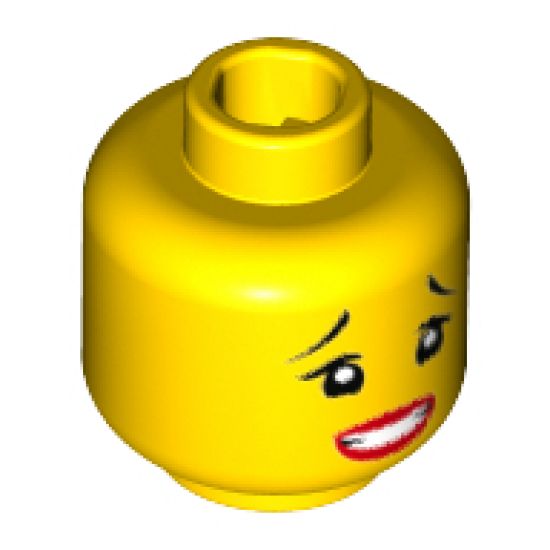 Minifigure, Head Female Black Thin Raised Eyebrows, Red Lips, and Open Mouth Clenched Teeth Pattern - Hollow Stud
