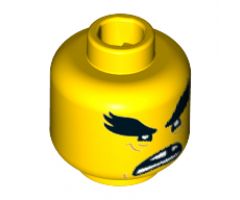 Minifigure, Head Black Bushy Eyebrows, Reddish Brown Wrinkes, Open Mouth Scowl with Missing Tooth Pattern - Hollow Stud