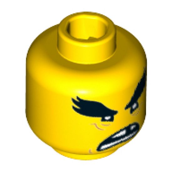 Minifigure, Head Black Bushy Eyebrows, Reddish Brown Wrinkes, Open Mouth Scowl with Missing Tooth Pattern - Hollow Stud