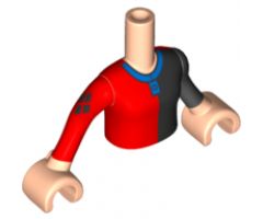Mini Doll, Torso Friends Girl Black and Red Top with Blue Collar Pattern, Black Arm Left and Red Arm Right with Light Nougat Hands