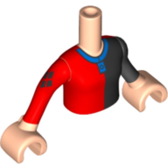 Mini Doll, Torso Friends Girl Black and Red Top with Blue Collar Pattern, Black Arm Left and Red Arm Right with Light Nougat Hands