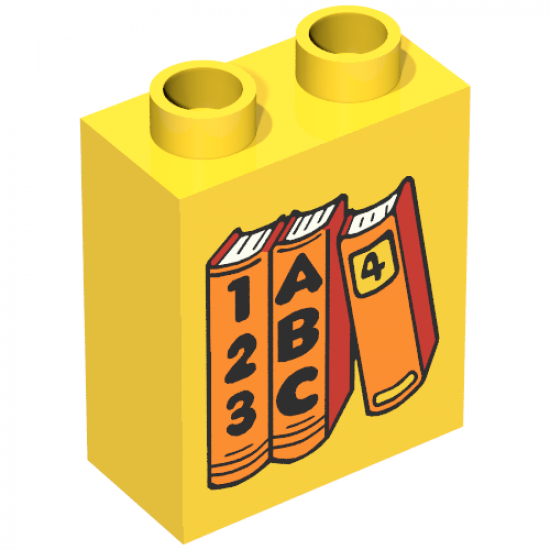 Duplo, Brick 1 x 2 x 2 with Three Books Pattern, ABC and 123