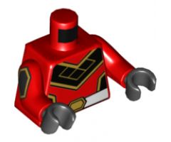 Torso Black Chevron with Gold Trim and White Belt Pattern / Red Arms with Black and Gold Hexagon Pattern / Black Hands