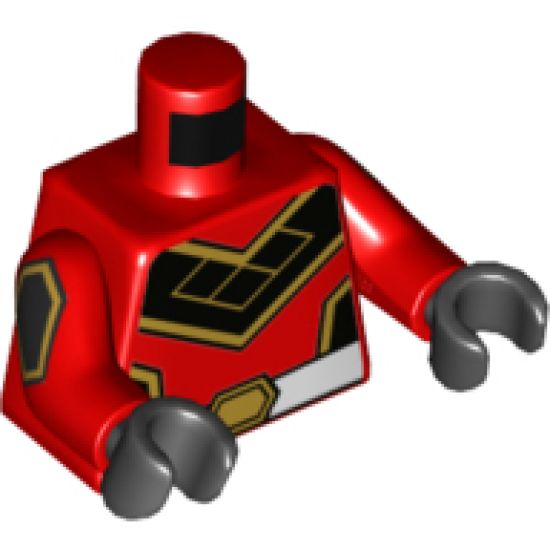 Torso Black Chevron with Gold Trim and White Belt Pattern / Red Arms with Black and Gold Hexagon Pattern / Black Hands
