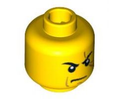 Minifigure, Head Male Stern Black Eyebrows, White Pupils, Frown, Scar Across Left Eye, Chin Dimple Pattern - Blocked Open Stud