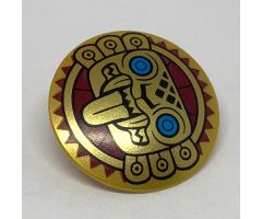 Minifigure, Shield Round with Rounded Front with Gold Jaguar Face on Dark Red Sun Background Pattern