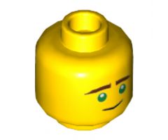 Minifigure, Head Dual Sided Reddish Brown Eyebrows, Green Eyes, Crooked Smile / Concerned Pattern (Lloyd) - Hollow Stud