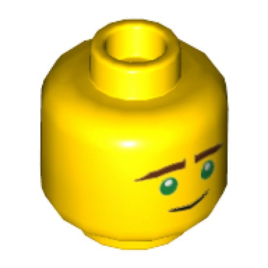 Minifigure, Head Dual Sided Reddish Brown Eyebrows, Green Eyes, Crooked Smile / Concerned Pattern (Lloyd) - Hollow Stud