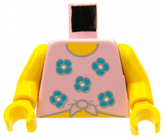 Torso Paradisa Pink Shirt Tied at Bottom with Blue Flowers Pattern / Yellow Arms / Yellow Hands