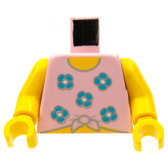 Torso Paradisa Pink Shirt Tied at Bottom with Blue Flowers Pattern / Yellow Arms / Yellow Hands