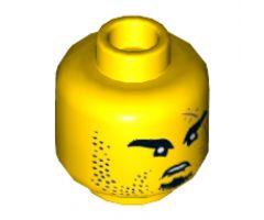 Minifigure, Head Black Eyebrows, Goatee, Stubble and Large Medium Nougat Scar with Stitches Pattern - Hollow Stud