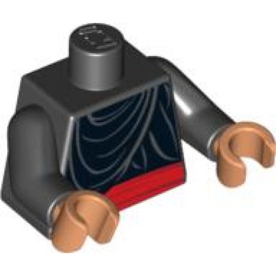 Torso Indiana Jones with Layered Shirt and Red Belt Pattern / Black Arms / Nougat Hands