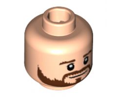 Minifigure, Head Beard Brown Bushy Full, Brown Eyebrows, White Pupils, Smile Pattern (Shkodran Mustafi) - Hollow Stud