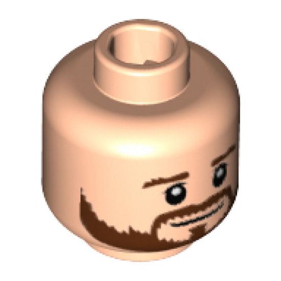 Minifigure, Head Beard Brown Bushy Full, Brown Eyebrows, White Pupils, Smile Pattern (Shkodran Mustafi) - Hollow Stud