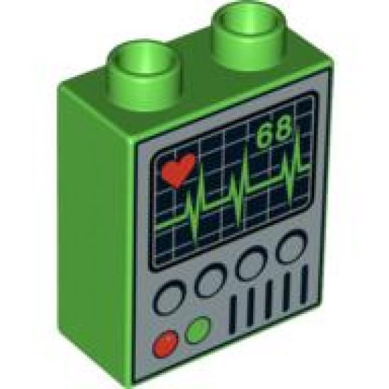 Duplo, Brick 1 x 2 x 2 with Heart Monitor Pattern