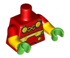 Torso 4 Yellow Circles and Belt Pattern / Yellow Arms with Red Short Sleeves Pattern / Bright Green Hands