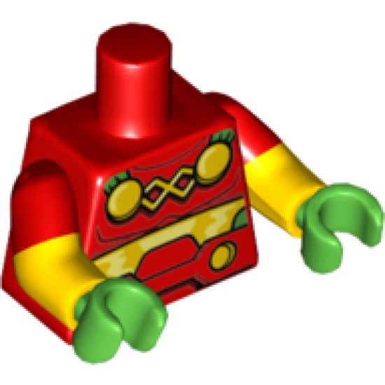 Torso 4 Yellow Circles and Belt Pattern / Yellow Arms with Red Short Sleeves Pattern / Bright Green Hands