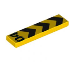 Tile 1 x 4 with Black '04' and Danger Stripes Pattern