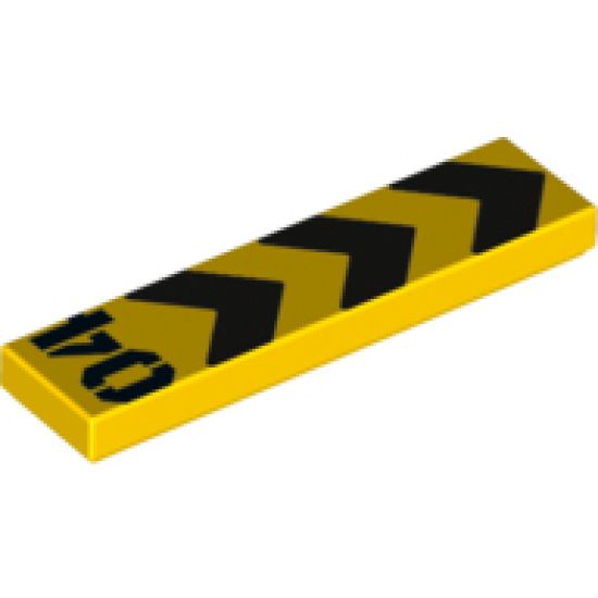 Tile 1 x 4 with Black '04' and Danger Stripes Pattern