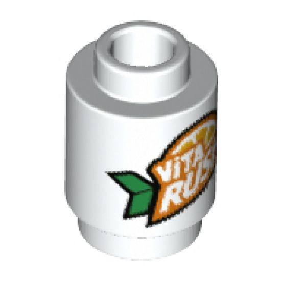 Brick, Round 1 x 1 with 'ViTA RUSH' Logo with Green Leaves Pattern